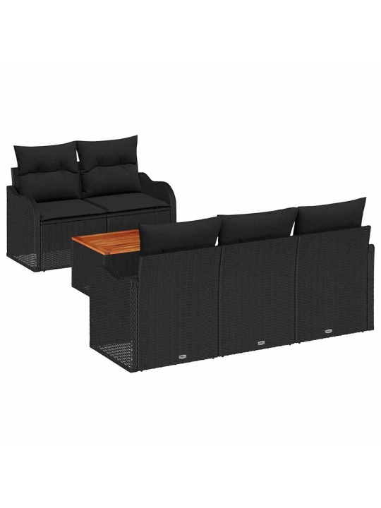 Dārza dīvānu komplekts ar spilvenu 6 pcs melna 55 x 55 x 37 cm