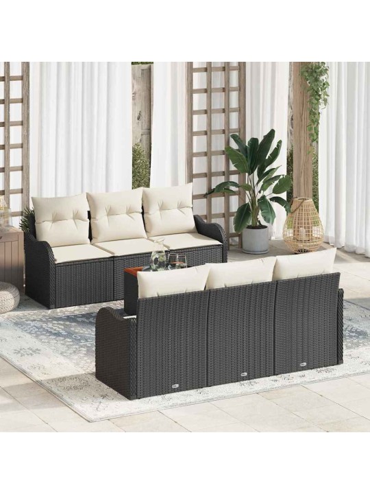 Dārza dīvānu komplekts 7 pcs melns un balts