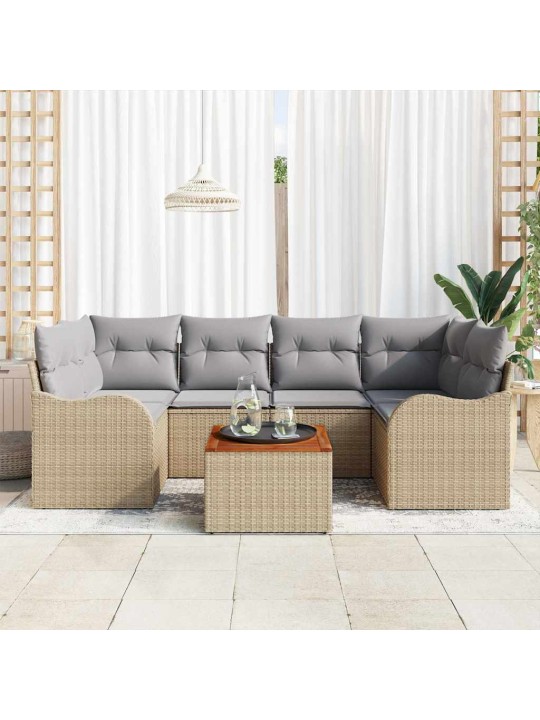 Dārza dīvānu komplekts 7 pcs bēša un gaiši pelēka