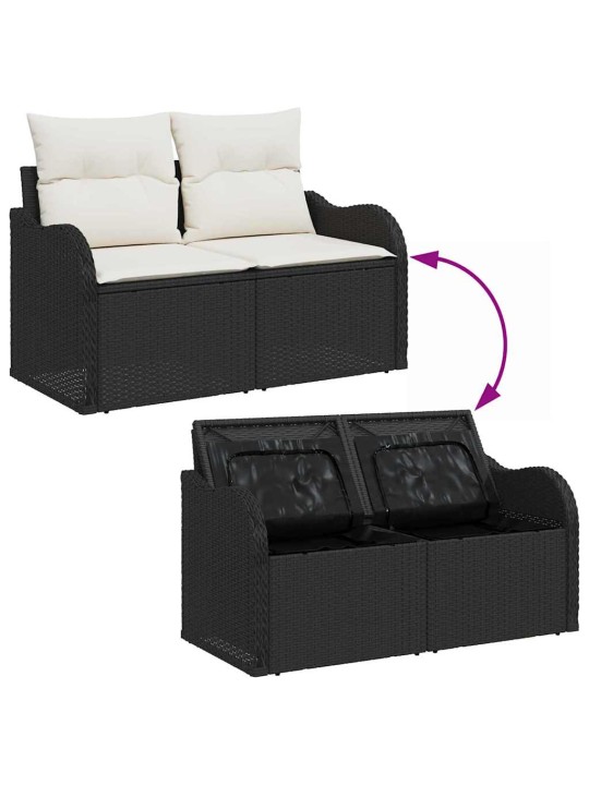 Dārza dīvānu komplekts 8 pcs melns un balts