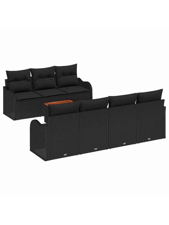 Dārza dīvānu komplekts 8 pcs melna