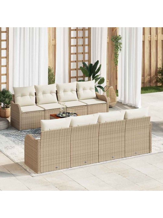 Dārza dīvānu komplekts 9 pcs bēšs un balts