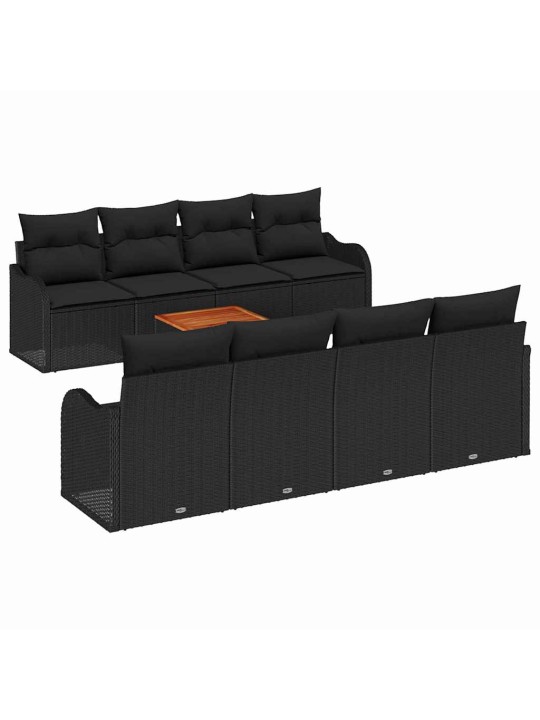 Dārza dīvānu komplekts 9 pcs melna