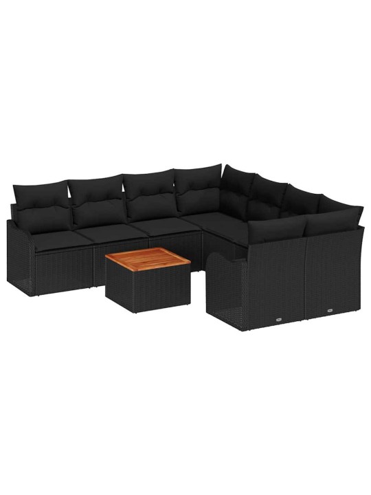 Dārza dīvānu komplekts 9 pcs melna