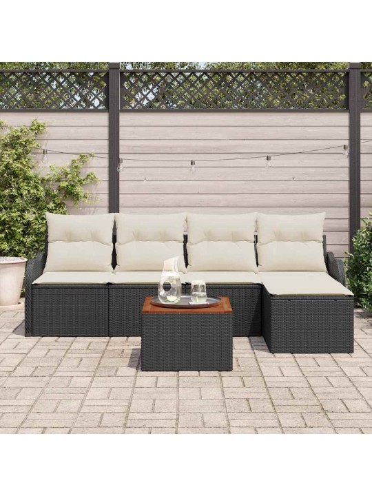 Dārza dīvānu komplekts 6 pcs melns un balts