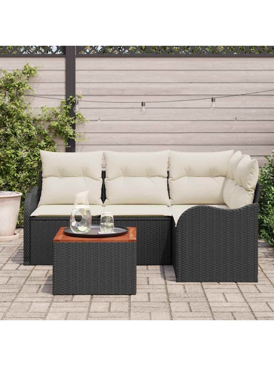Dārza dīvānu komplekts 5 pcs melns un balts