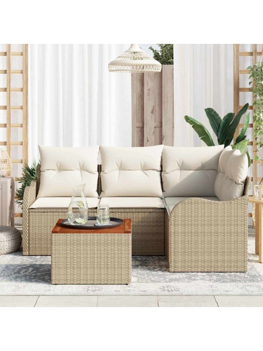 Dārza dīvānu komplekts 5 pcs bēšs un balts