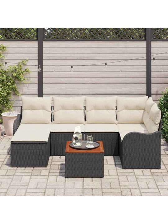 Dārza dīvānu komplekts 7 pcs melns un balts