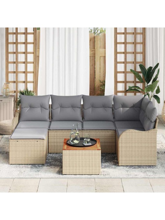 Dārza dīvānu komplekts 7 pcs bēša un gaiši pelēka