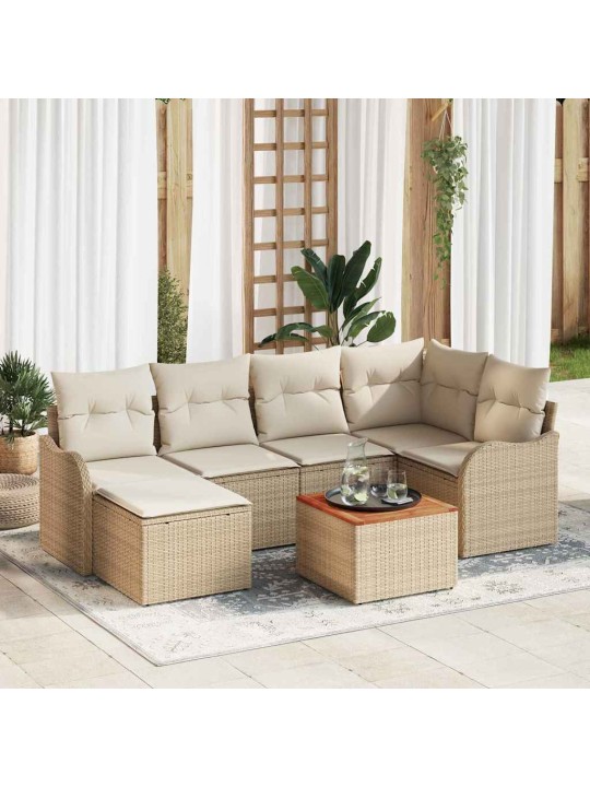 Dārza dīvānu komplekts 7 pcs bēšs un balts