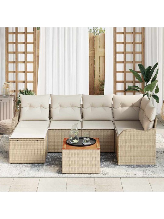 Dārza dīvānu komplekts 7 pcs bēšs un balts