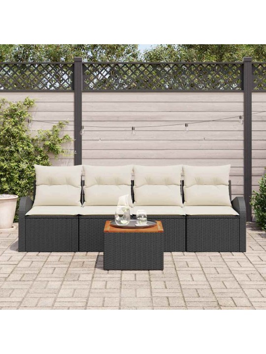 Dārza dīvānu komplekts 5 pcs melns un balts
