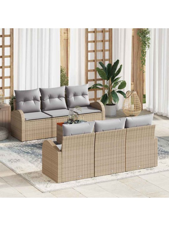 Dārza dīvānu komplekts 7 pcs bēša un gaiši pelēka