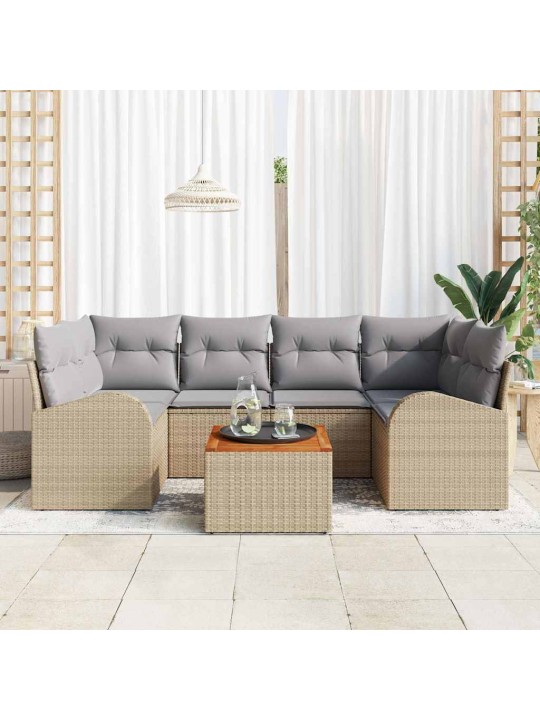 Dārza dīvānu komplekts 7 pcs bēša un gaiši pelēka