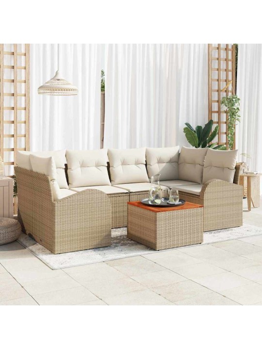 Dārza dīvānu komplekts 7 pcs bēšs un balts