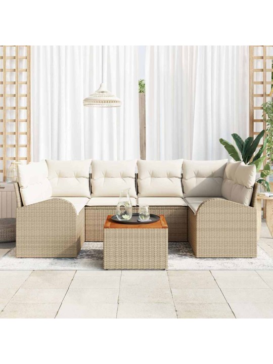 Dārza dīvānu komplekts 7 pcs bēšs un balts