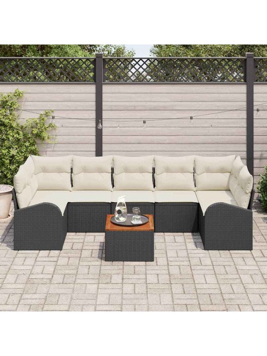 Dārza dīvānu komplekts 8 pcs melns un balts