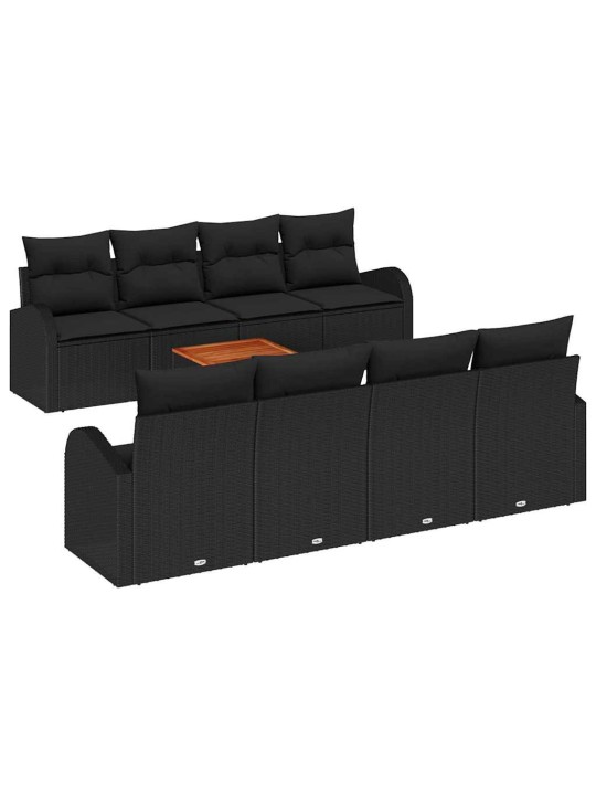Dārza dīvānu komplekts 9 pcs melna