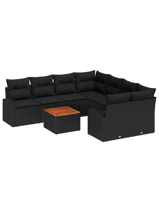 Dārza dīvānu komplekts 9 pcs melna