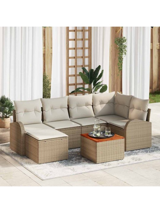 Dārza dīvānu komplekts 7 pcs bēšs un balts