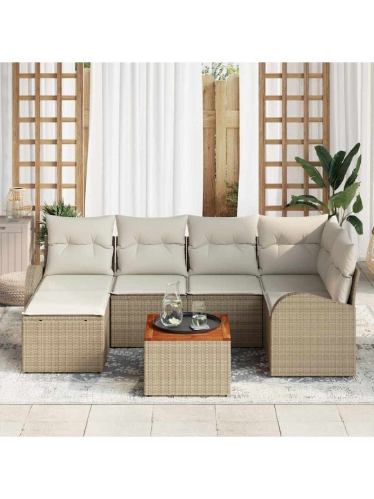 Dārza dīvānu komplekts 7 pcs bēšs un balts