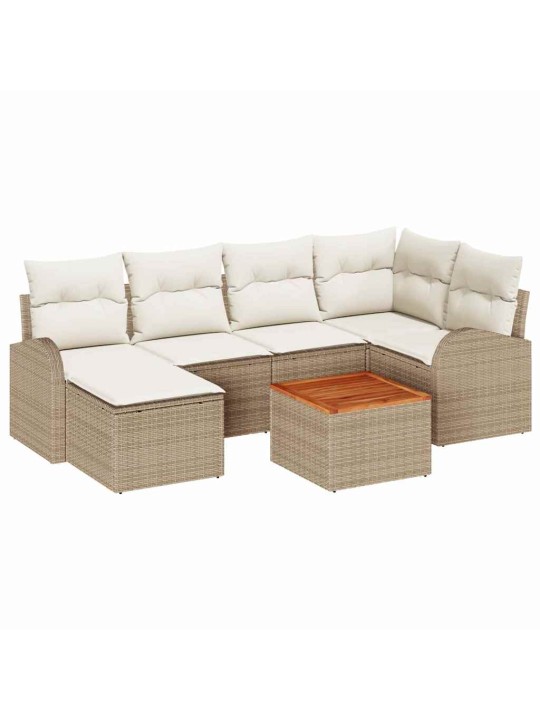 Dārza dīvānu komplekts 7 pcs bēšs un balts