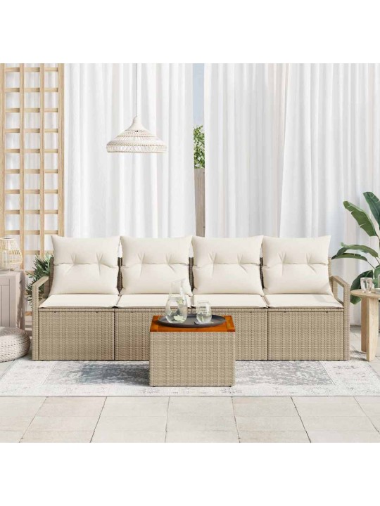 Dārza dīvānu komplekts 5 pcs bēšs un balts