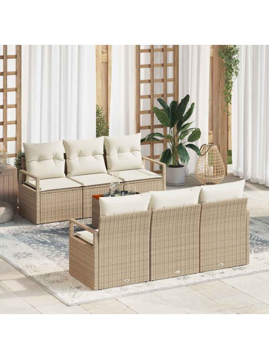 Dārza dīvānu komplekts 7 pcs bēšs un balts