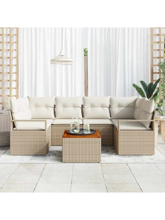 Dārza dīvānu komplekts 7 pcs bēšs un balts