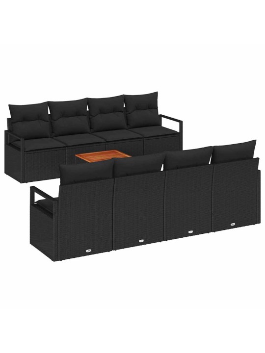Dārza dīvānu komplekts 9 pcs melna