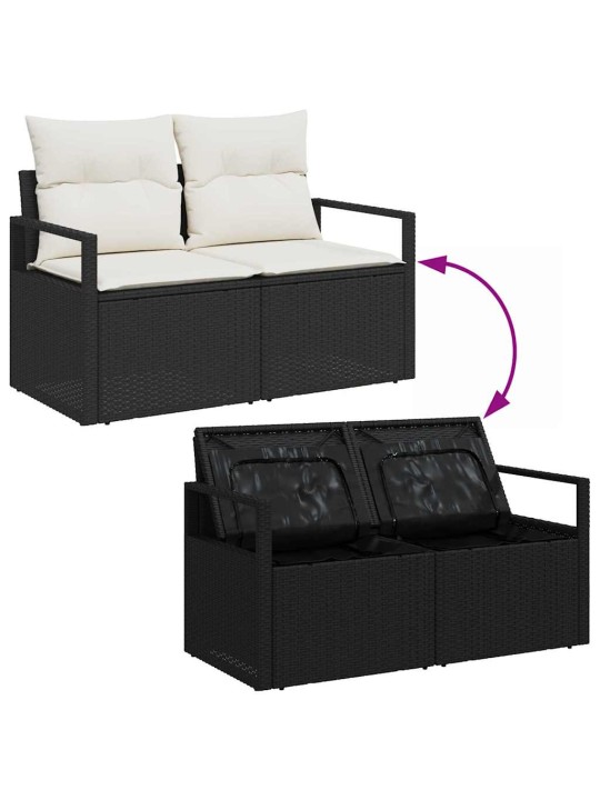 Dārza dīvānu komplekts 7 pcs melns un balts