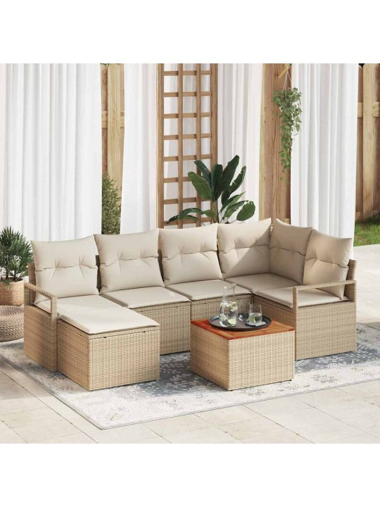 Dārza dīvānu komplekts 7 pcs bēšs un balts