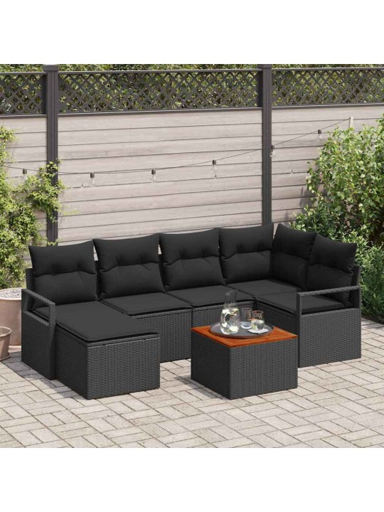 Dārza dīvānu komplekts 7 pcs melna