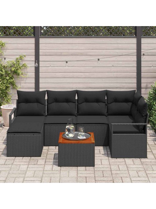 Dārza dīvānu komplekts 7 pcs melna