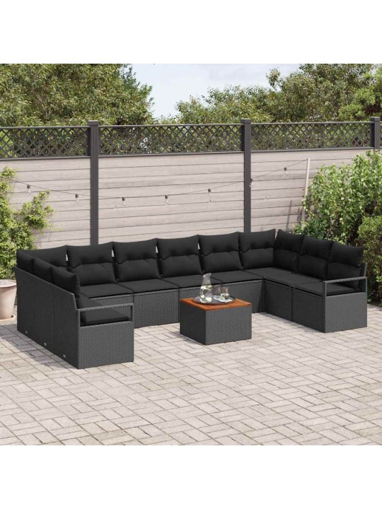 Dārza dīvānu komplekts 11 pcs melna