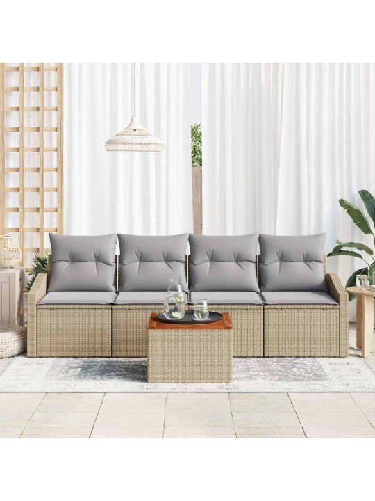 Dārza dīvānu komplekts 5 pcs bēša un gaiši pelēka