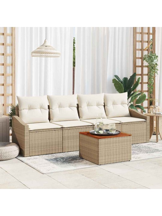 Dārza dīvānu komplekts 5 pcs bēšs un balts