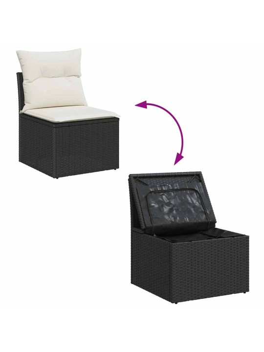 Dārza dīvānu komplekts 7 pcs melns un balts