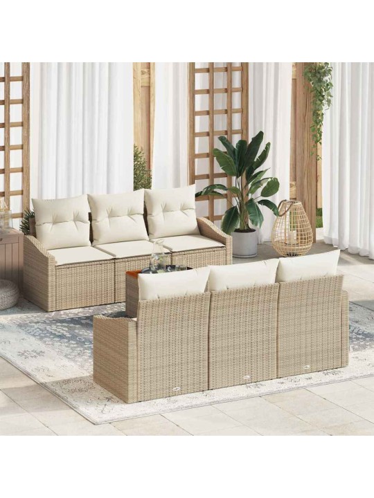 Dārza dīvānu komplekts 7 pcs bēšs un balts