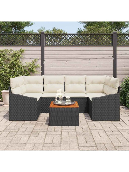 Dārza dīvānu komplekts 7 pcs melns un balts