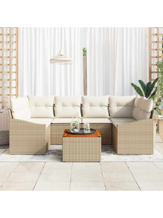 Dārza dīvānu komplekts 7 pcs bēšs un balts