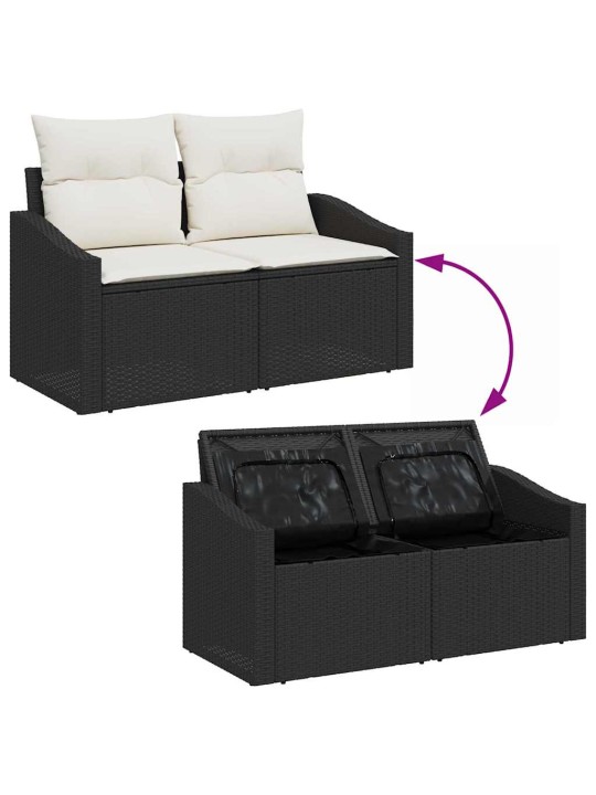 Dārza dīvānu komplekts 8 pcs melns un balts