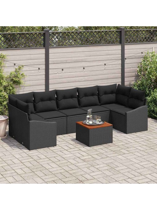 Dārza dīvānu komplekts 8 pcs melna