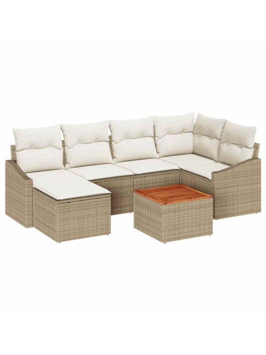 Dārza dīvānu komplekts 7 pcs bēšs un balts