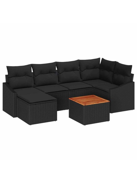 Dārza dīvānu komplekts 7 pcs melna