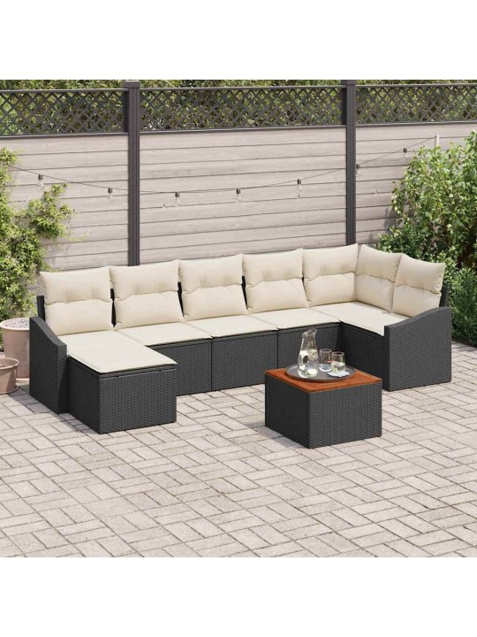 Dārza dīvānu komplekts 8 pcs melns un balts