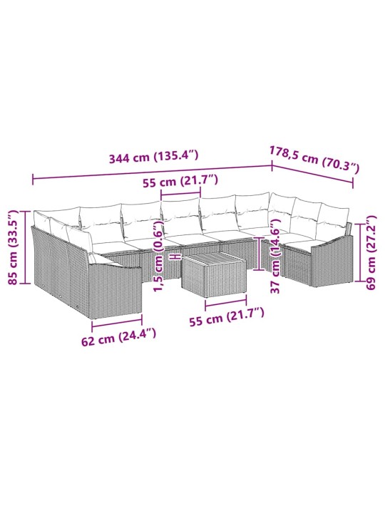 Dārza dīvānu komplekts 11 pcs melns un balts
