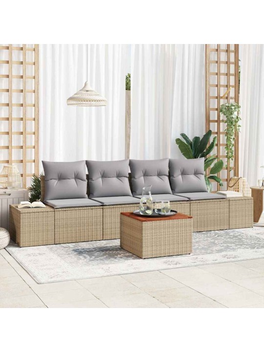 Dārza dīvānu komplekts 5 pcs bēša un gaiši pelēka