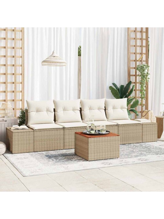Dārza dīvānu komplekts 5 pcs bēšs un balts
