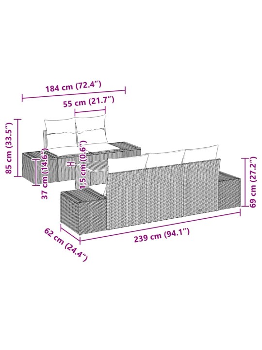 Dārza dīvānu komplekts 6 pcs pelēka